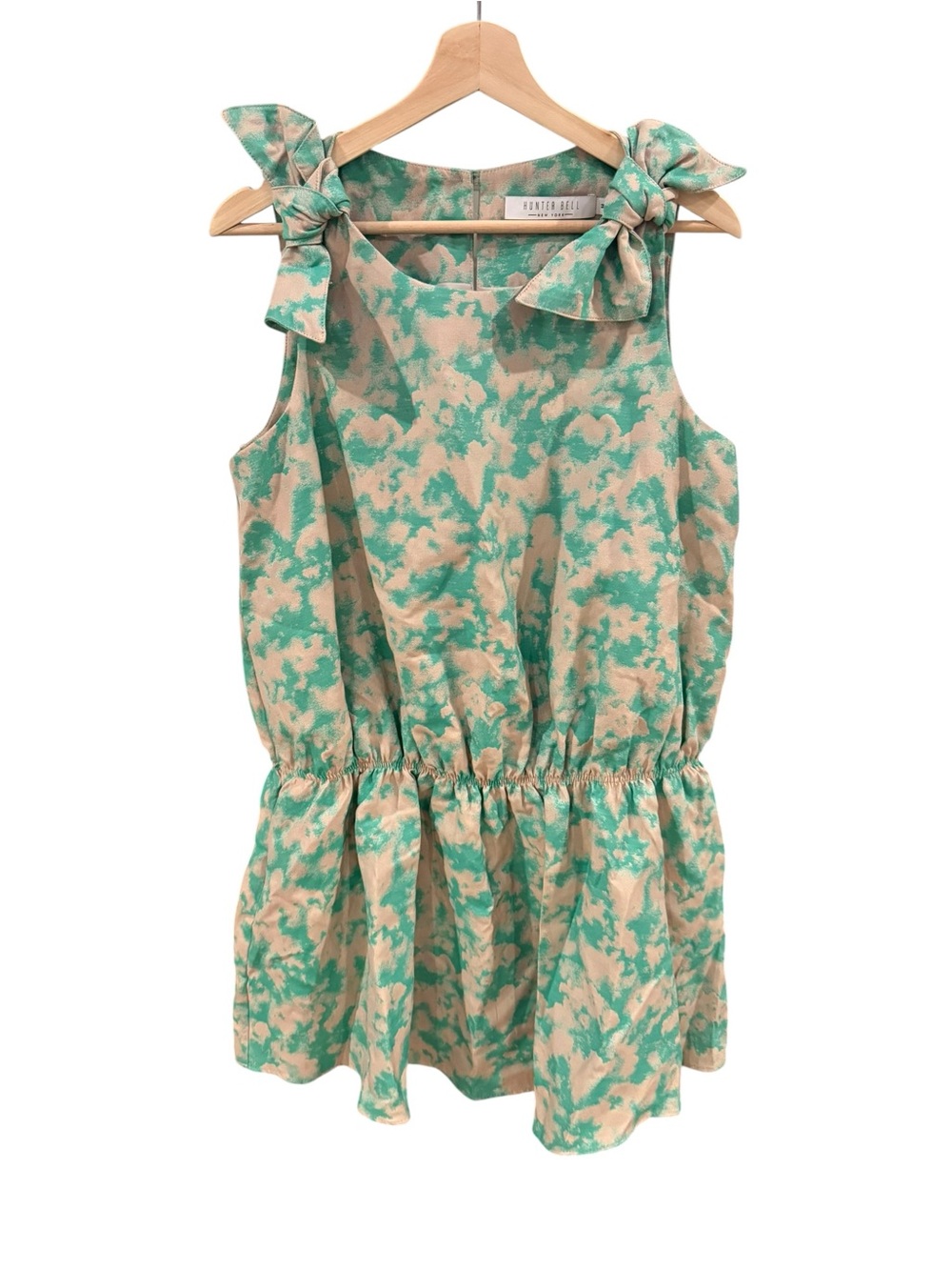 Hunter Bell Griffin Caribbean Green Jacquard Tie Shoulder Mini Dress Medium